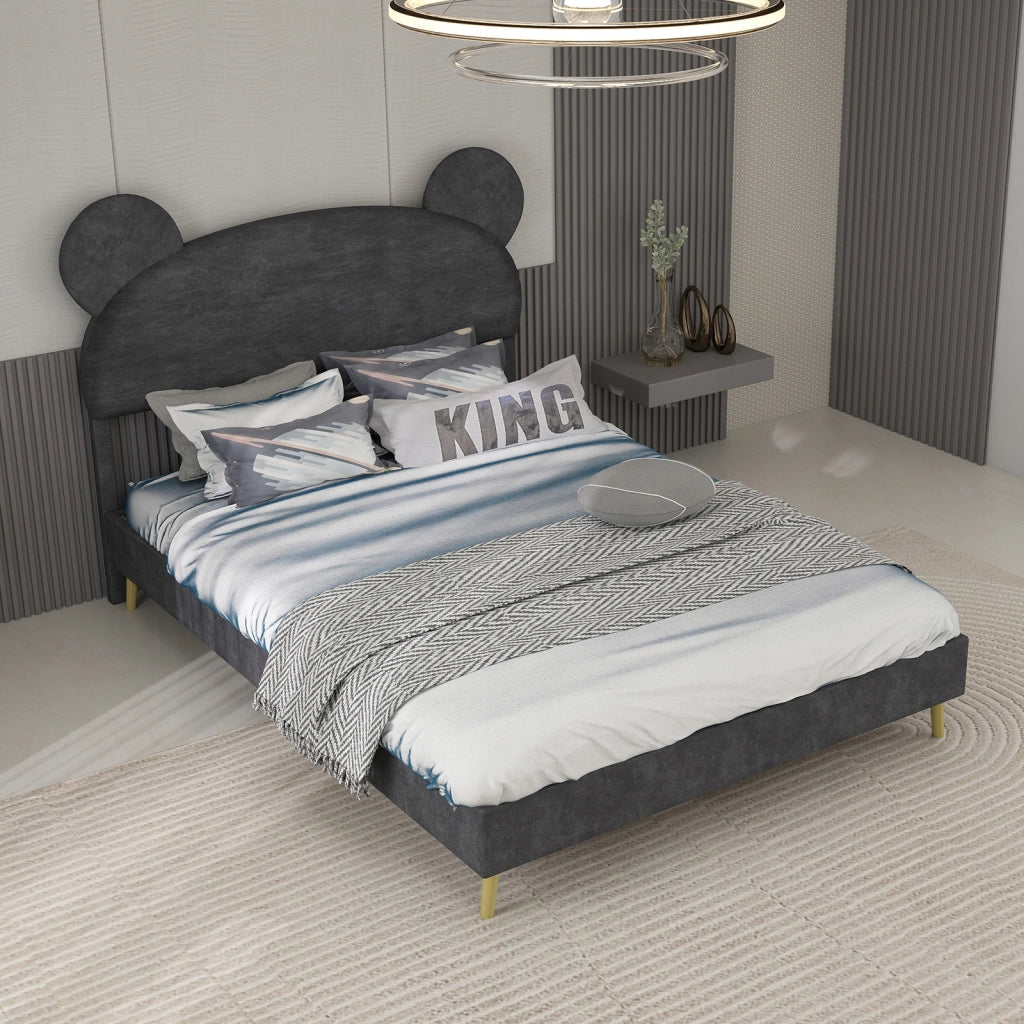 Letto imbottito 140x200 grigio - Xylo - Con testiera morbida