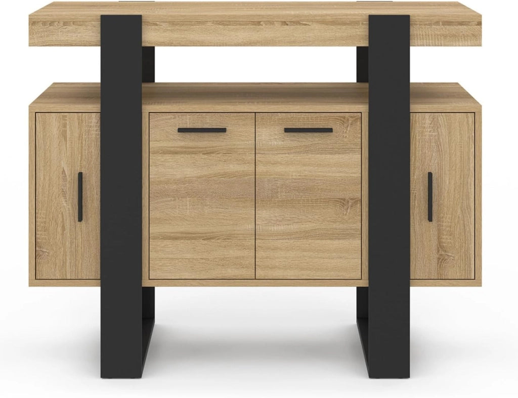 Credenza PHOENIX a 4 ante, legno e nero, 100 cm