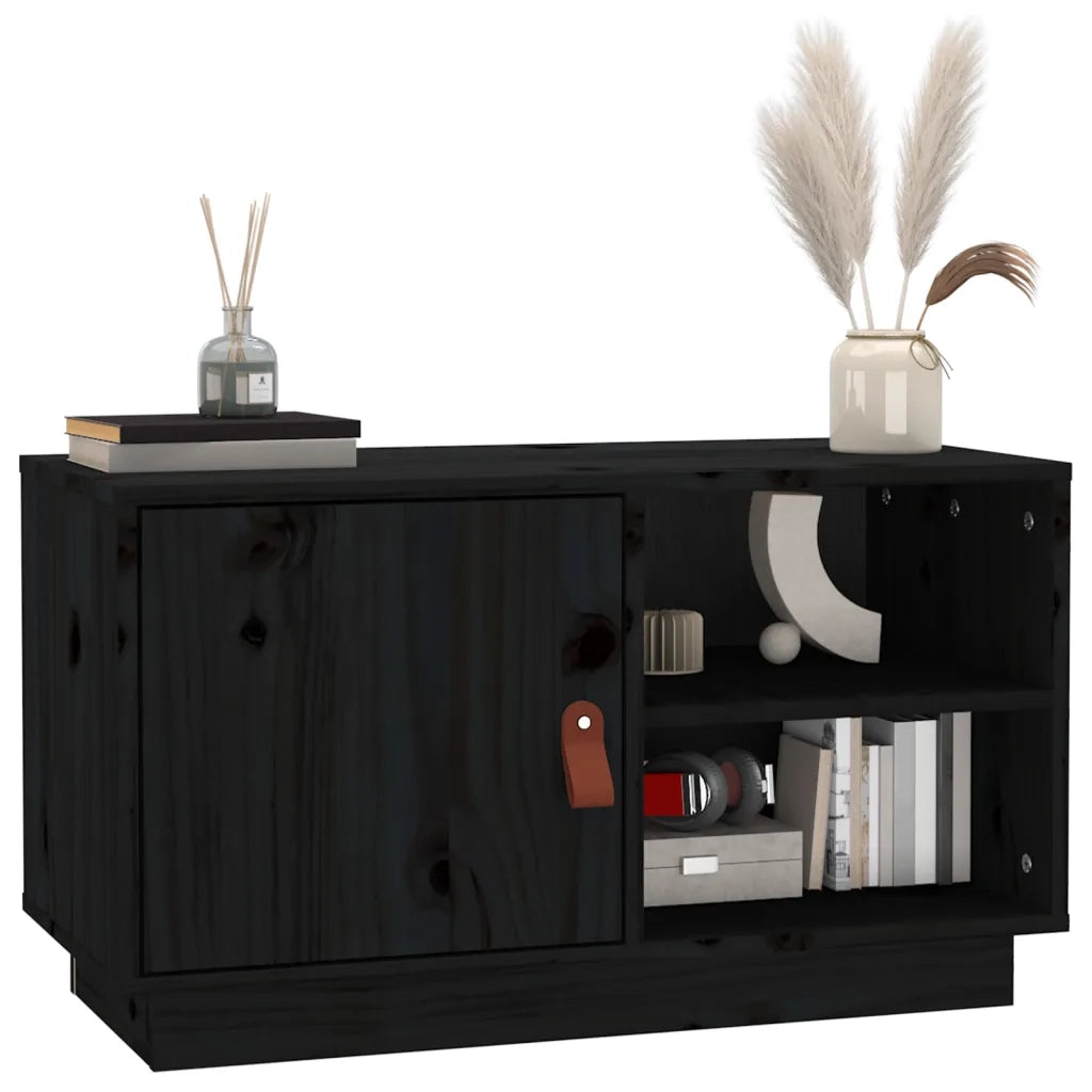 Mobile Porta TV Nero 70x34x40 cm in Legno Massello di Pino 818239