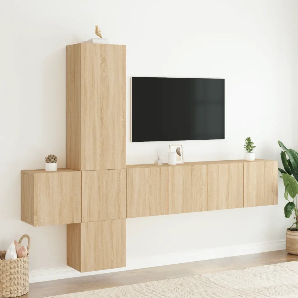 Mobili TV a Muro 5pz Rovere Sonoma in Legno Multistrato 3216459
