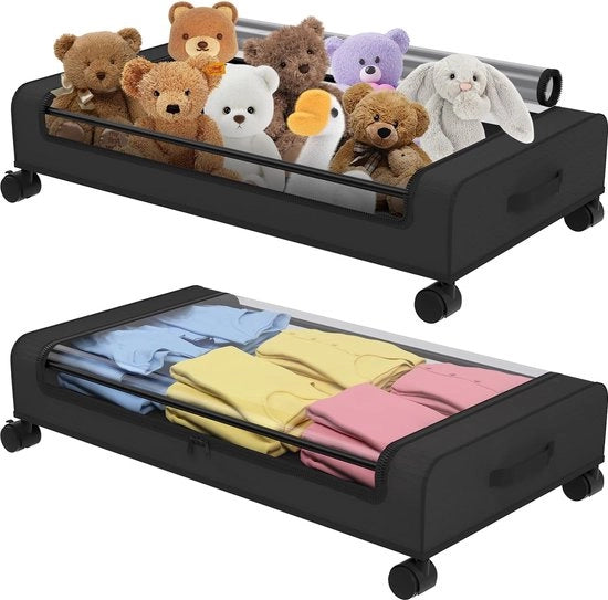 Cassa di archiviazione per sotto il letto, con ruote, 2 pezzi, cassa di archiviazione con ruote, 360 gradi, cassa di archiviazione trasparente pieghevole, sotto letto, 80 x 44 cm, per abbigliamento, coperte, giocattoli, scarpe