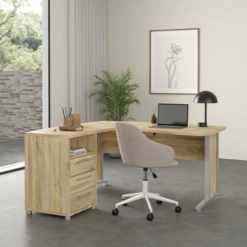 Scrivania Lumpur, Scrittoio multiuso, Tavolo per ufficio porta PC, Piano di lavoro, 159x150 h75 cm, Quercia