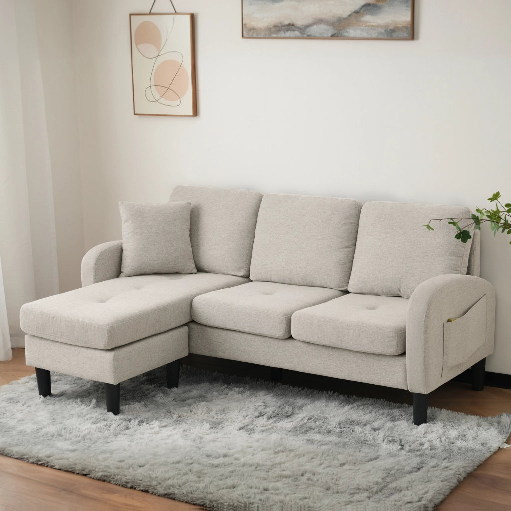 DIVANO ANGOLARE MODULARE 166 x 118 x 77 cm Tessuto misto cotone-lino Beige Grigio/Bianco