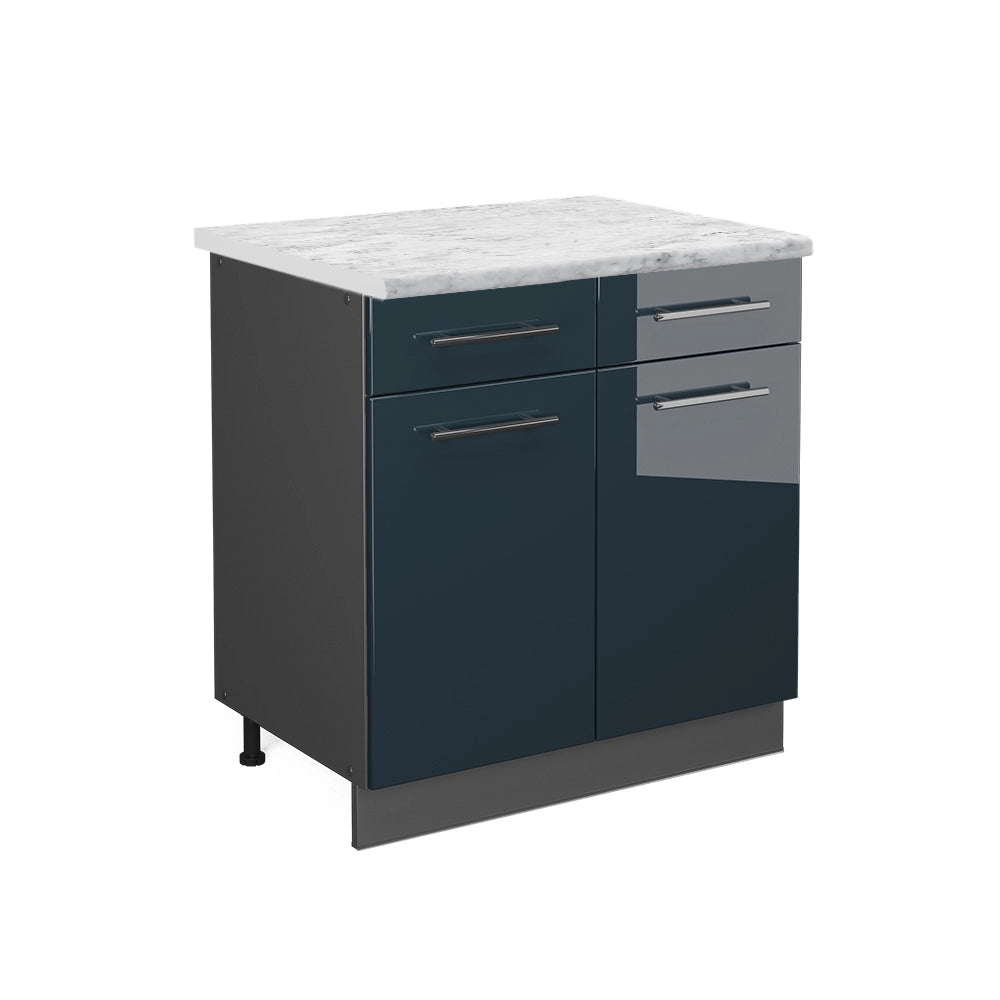 Mobiletto base per cucina Fame-Line Blu scuro lucido/Antracite 80 cm, PL Marmo Vicco