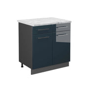 Mobiletto base per cucina Fame-Line Blu scuro lucido/Antracite 80 cm, PL Marmo Vicco