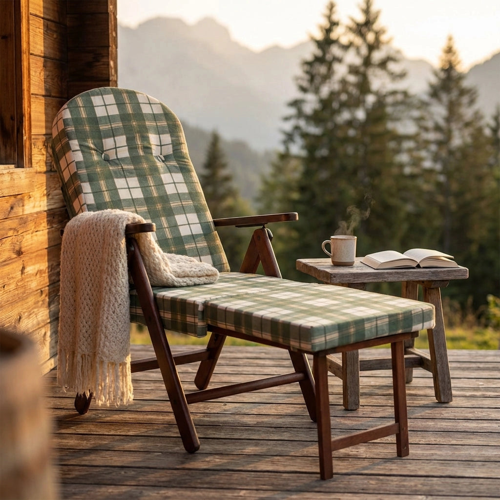 Poltrona Sdraio 4 posizioni con cuscino in Cotone Legno cm 84x75x110 - PERCY