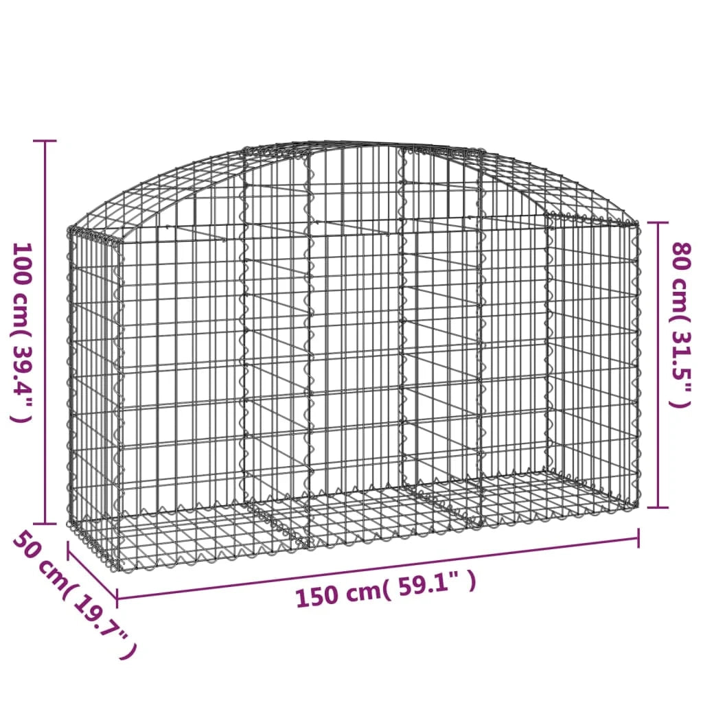 Cesto gabbione recinzione a gabbia muro di contenimento ad arco 150 x 50 x 80/100 cm ferro zincato argento 02_0039989
