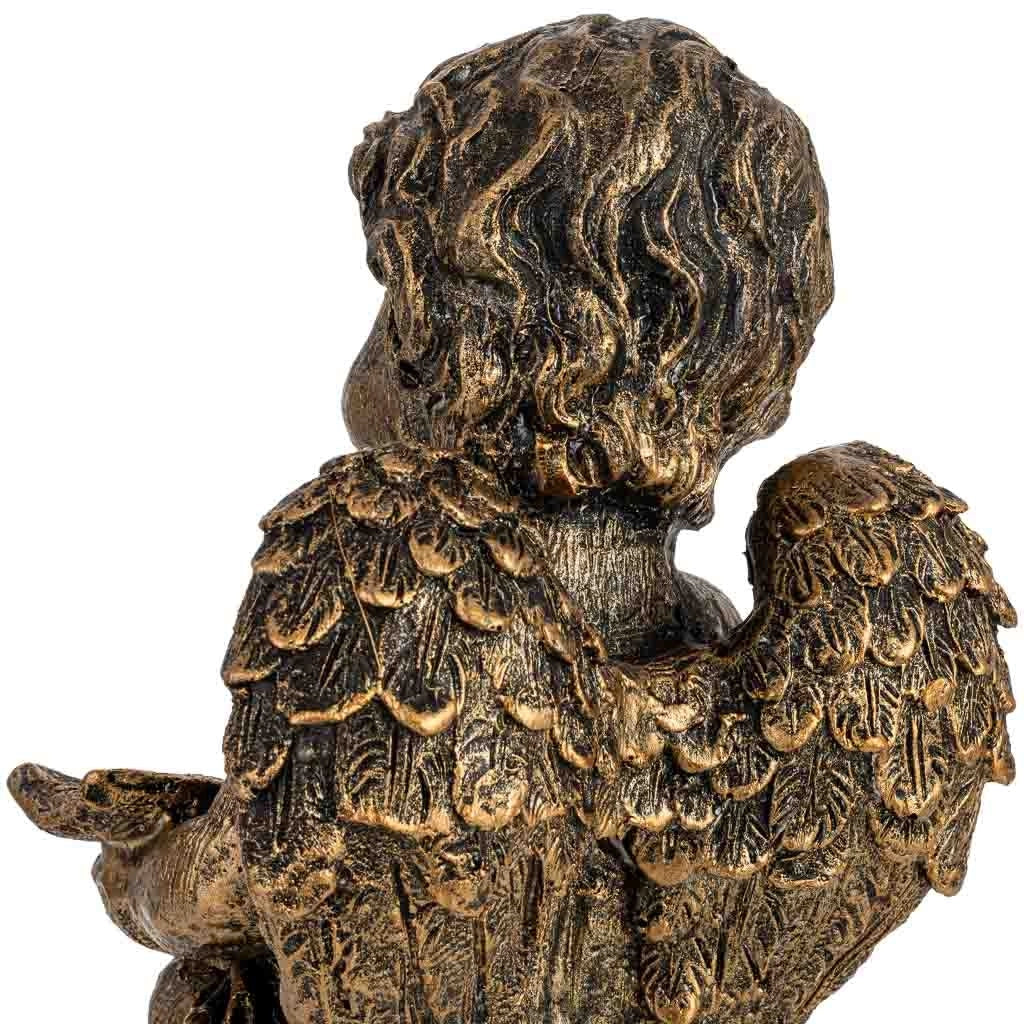 Statuetta decorativa a forma di angelo in metallo placcato oro 16,5x13,5x19,5h cm