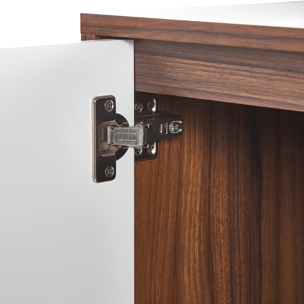 Credenza in legno scuro con gambe in metallo bianco Mobiletto 2 scomparti 4 ante 100 x 76 cm Mobili da soggiorno tradizionali moderni