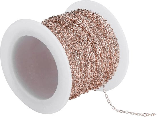 Catena a Curb in Acciaio di Rame - 10 Metri in Lotti - Colore Rosé - Adatto per Collane e Bracciali