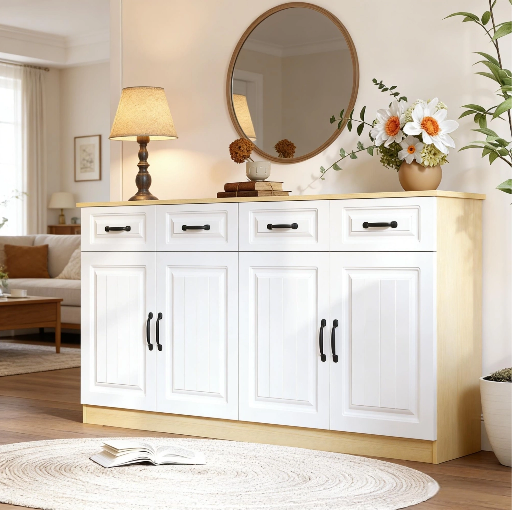 Credenza moderna in MDF 160 cm con 4 ante, 4 cassetti e ripiani regolabili