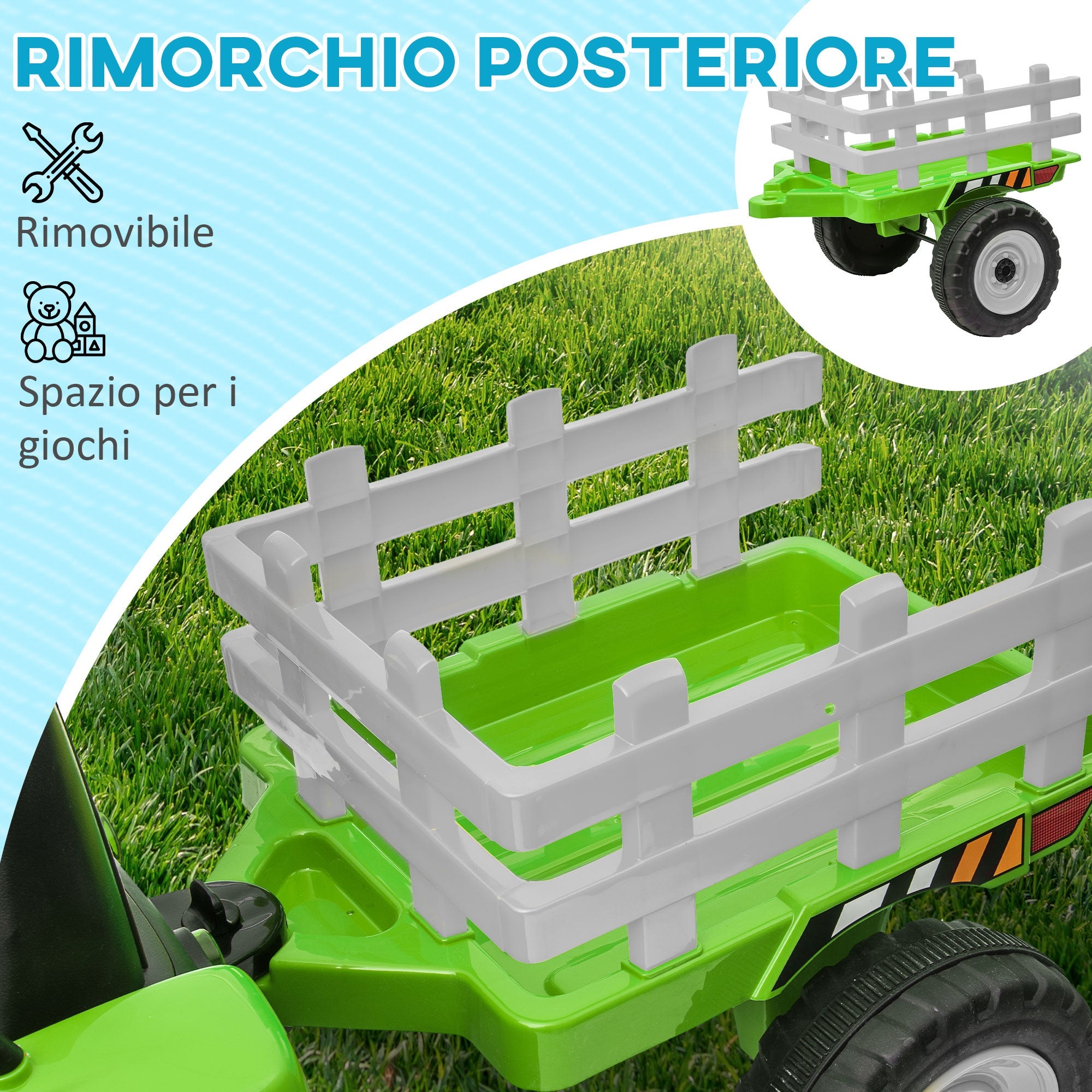 Trattore Elettrico per Bambini 12V con Rimorchio Verde