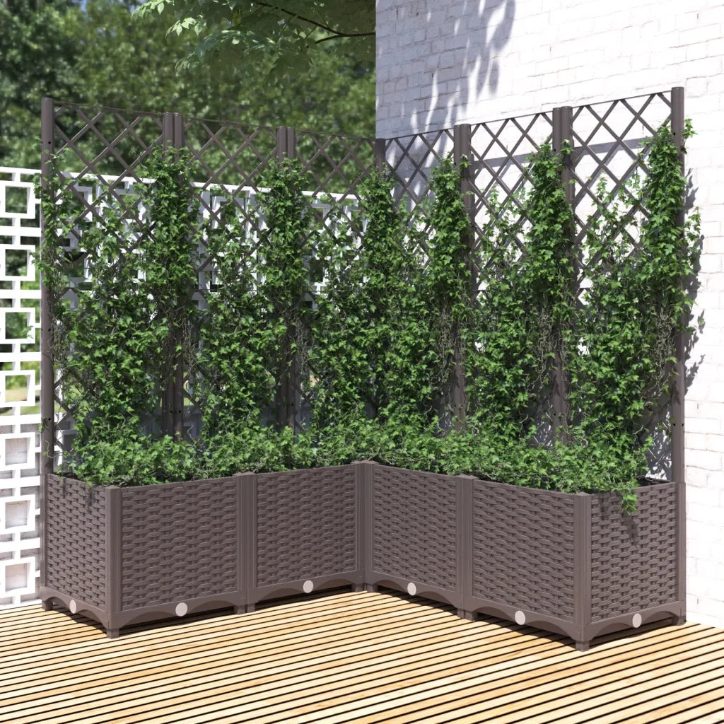 Fioriera | Cassetta per fiori | Vaso da Giardino con Graticcio Marrone 120x120x136 cm in PP