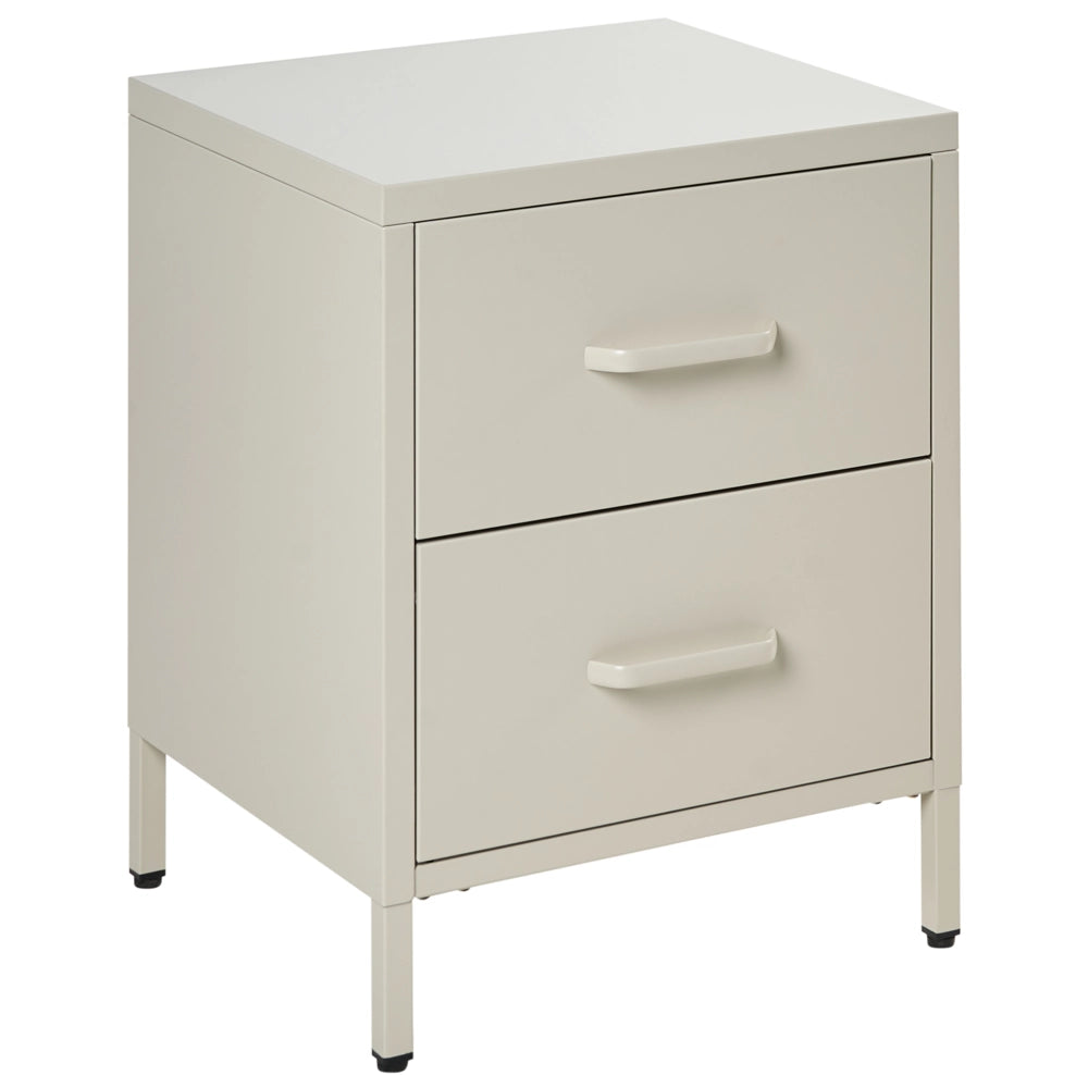 Comodino in Acciaio beige Design Industriale 2 Cassetti Camera da Letto Mobili Contenitori