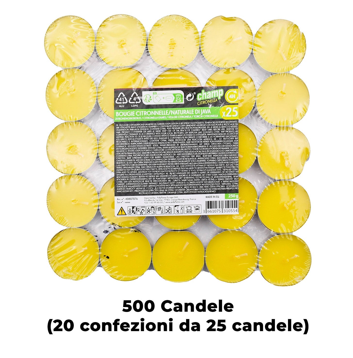 Set 500 Candele Lumino da 10gr Tielight in Citronella Gialle