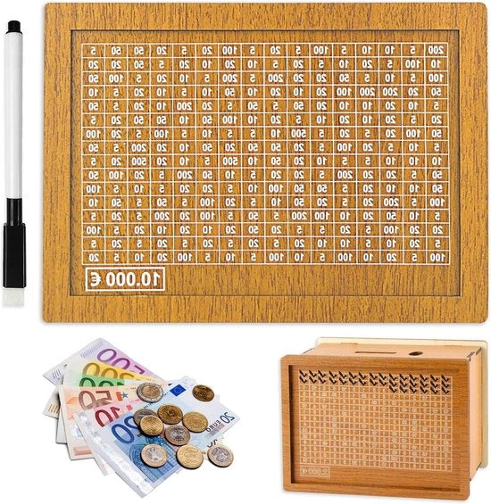 Spaarpot con contatore di risparmio in legno - contatore di risparmio con display - riutilizzabile - (€ 10.000)