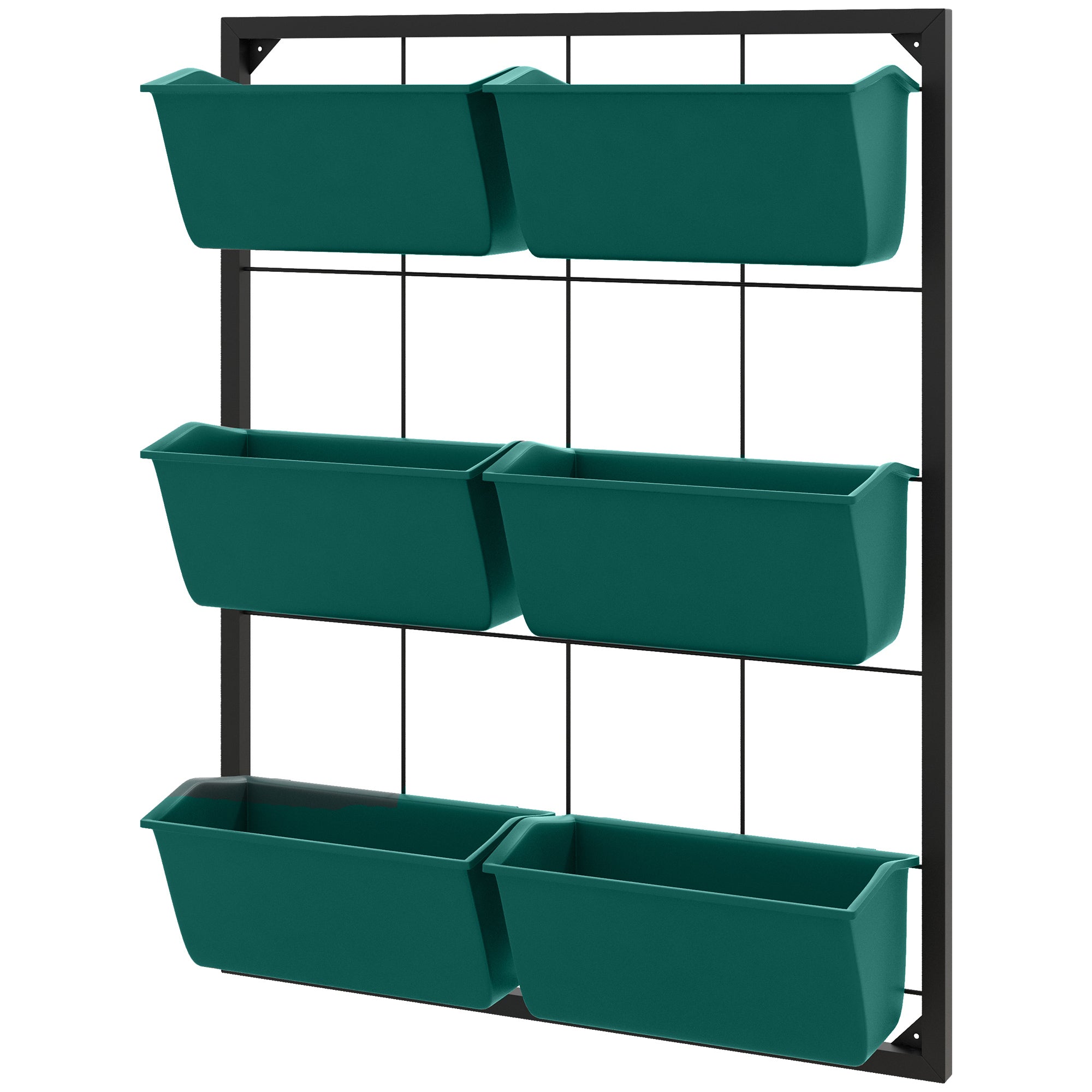 Orto Verticale da Parete a 3 Livelli 52x14x66 cm con 6 Vasi in Acciaio e Plastica Verde