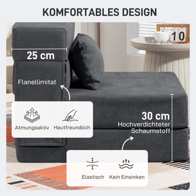 Fauteuil convertible 3 in 1 pieghevole con cuscino aggiuntivo e funzione letto in schiuma grigio scuro