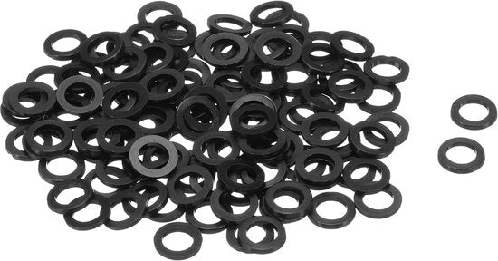 Slitte nylon M5 5 mm, diametro 8 mm, spessore 1 mm, anello di fissaggio liscio, gomma di tenuta, nero, 120 pezzi