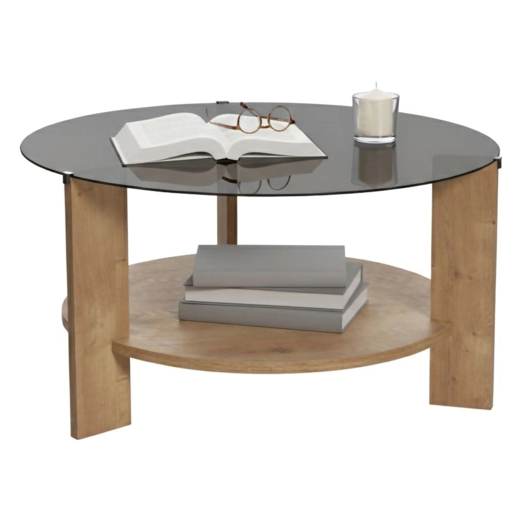 Canevino, Tavolino da Salotto Forma Rotondo, 75x75x40h cm Marrone Rovere