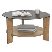 Canevino, Tavolino da Salotto Forma Rotondo, 75x75x40h cm Marrone Rovere