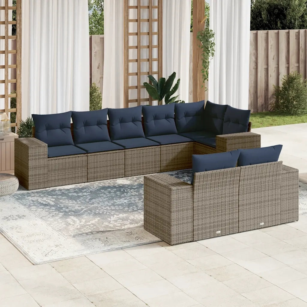 Set Divani da Giardino 8 pz con Cuscini Grigio in Polyrattan 3222820