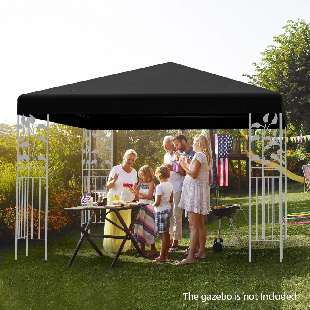 Tettoia di Ricambio per Gazebo da 3 x 3 m, Copertura per Gazebo da Giardino con Gancio e Chiusura a Strappo, Fori di Drenaggio (Nero)