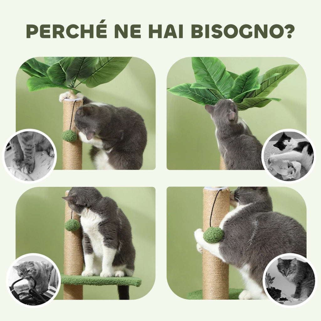 Albero per Gatti con Palo Graffiatoio e Piattaforme ¨C ZephMum ¨C Verde, Peluche e Truciolato, ?40x83 cm