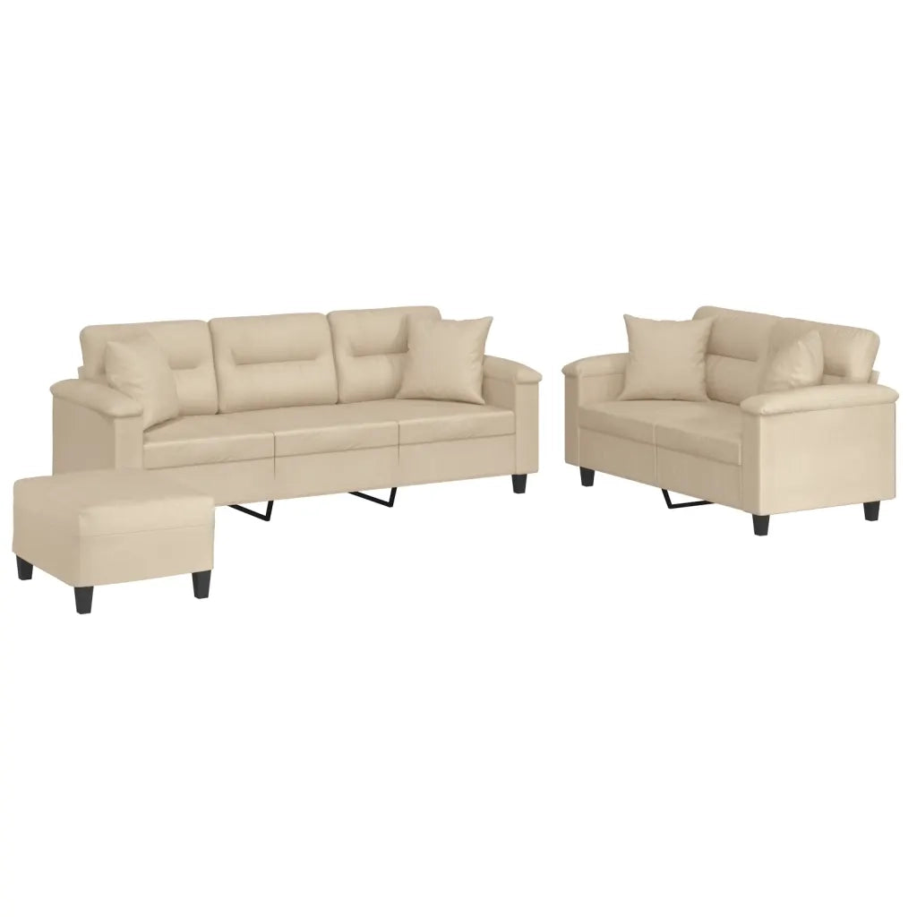 Set Divani 3 pz con Cuscini Crema in Tessuto Microfibra 3202360