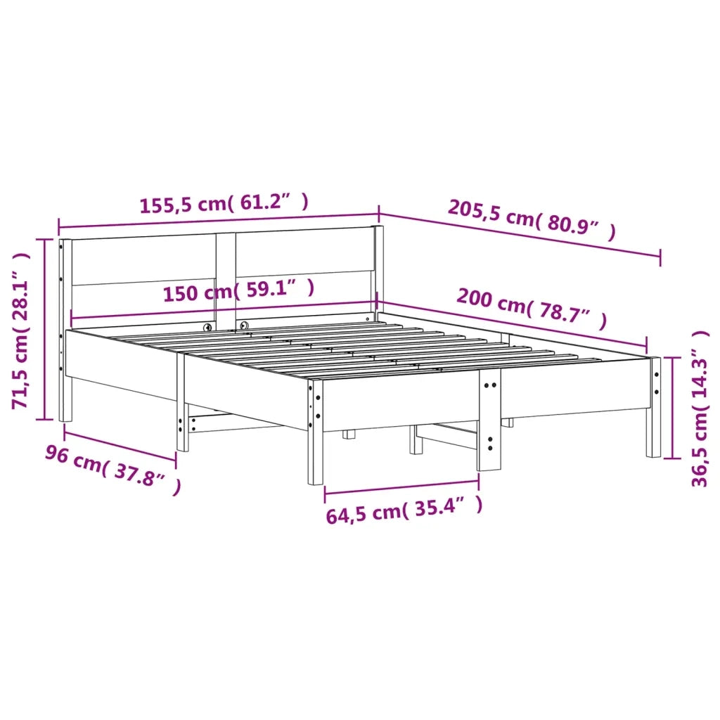 Letto senza Materasso-Struttura Letto 150x200 cm in Legno Massello di Pino 527139