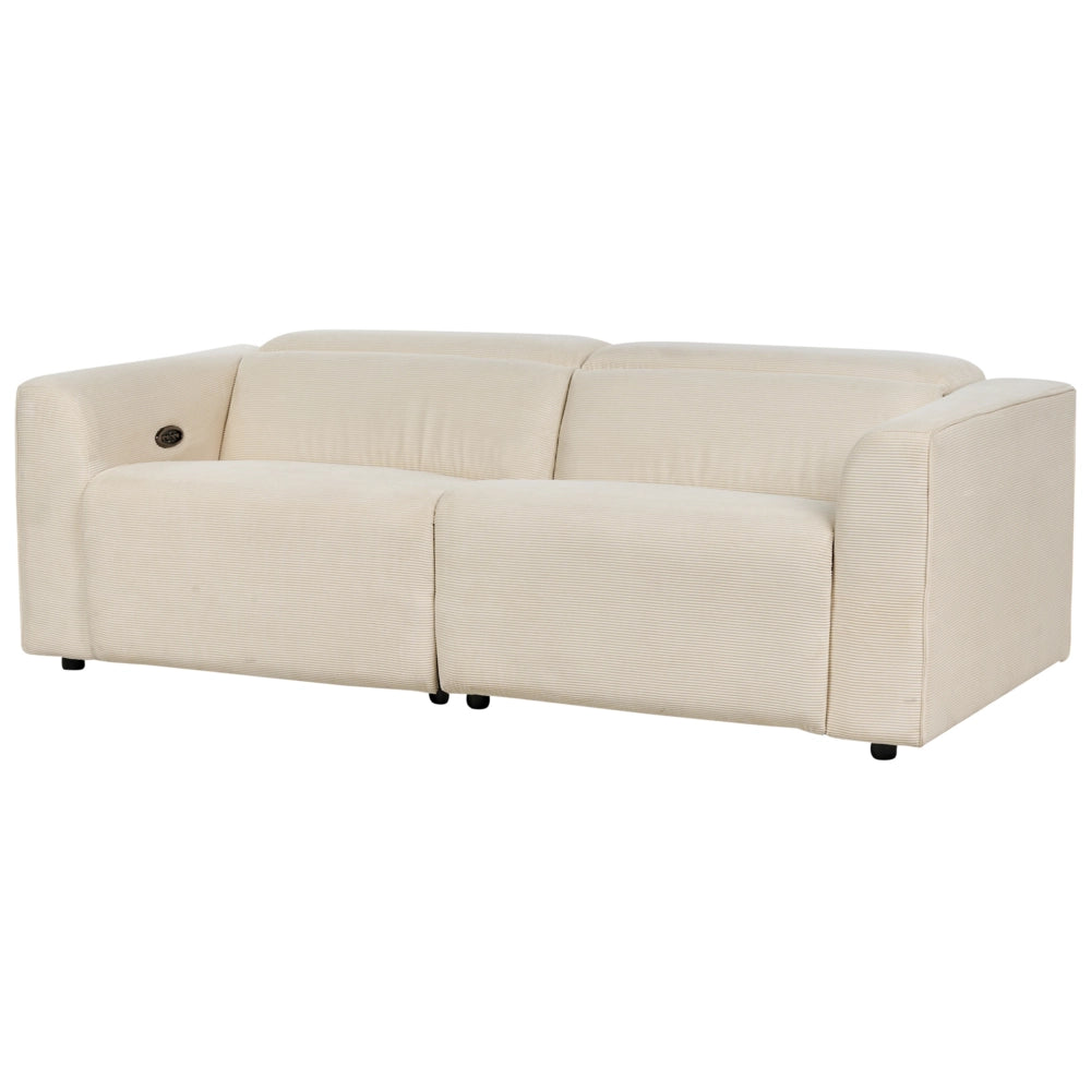 Divano elettrico reclinabile in tessuto beige a 2 posti, poggiapiedi e poggiatesta regolabili con porta USB
