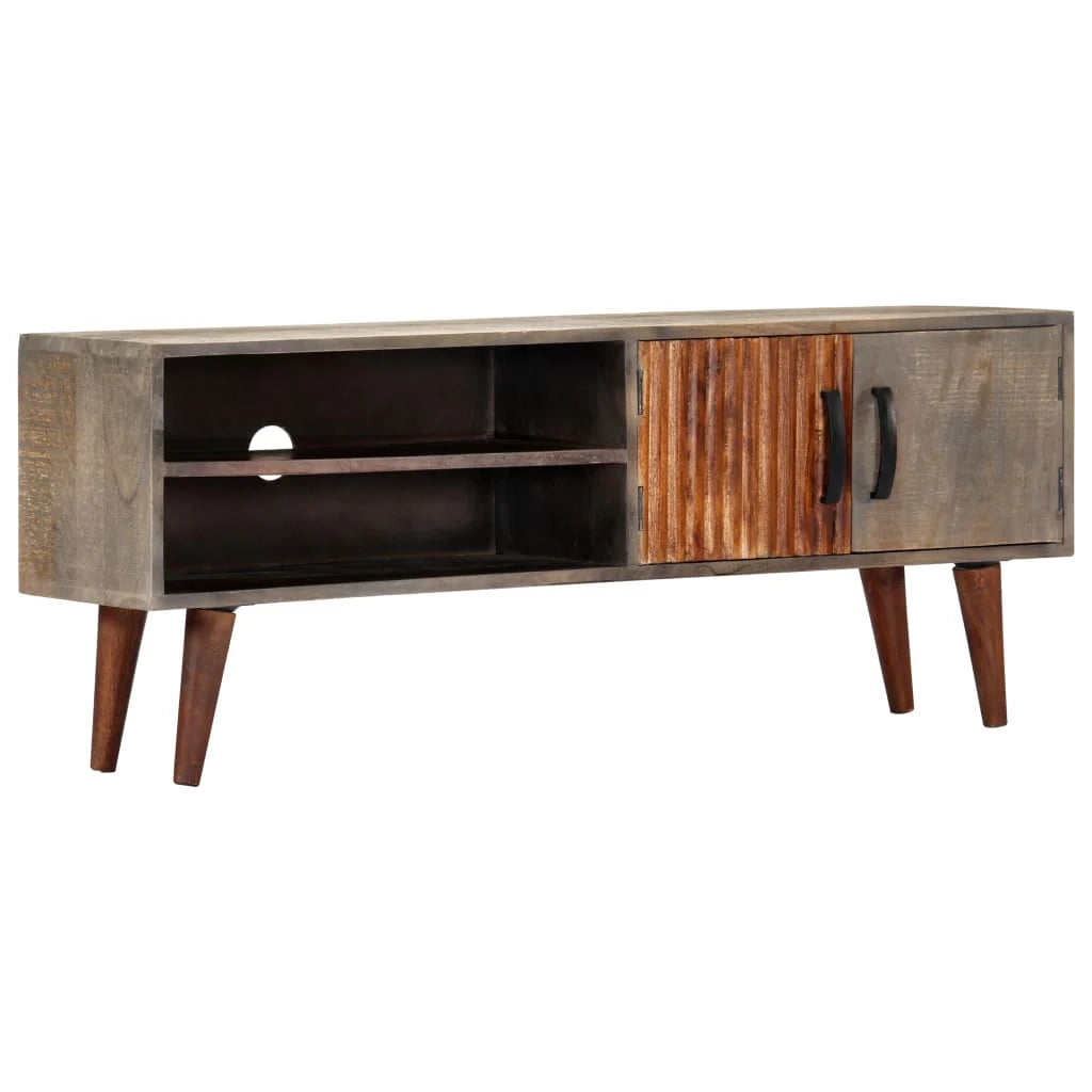 Mobile TV multimediale scaffale TV mobile TV sala da pranzo soggiorno camera da letto 130 x 30 x 46 cm legno massello di mango grigio grezzo 02_0025891