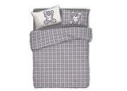 Copripiumino Sacco Piumone Pensieri Delicati 100% Cotone Orsetto Tartan - Matrimoniale - Grigio