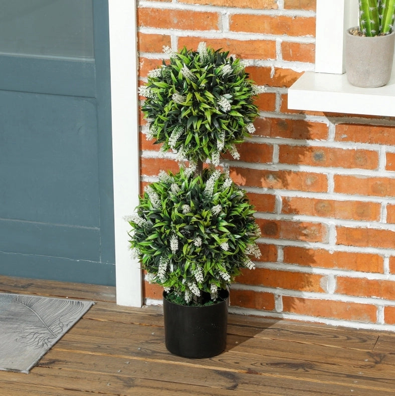 Set di 2 Piante Artificiali di Lavanda da 70 cm con Vaso in Cemento per Interni ed Esterni