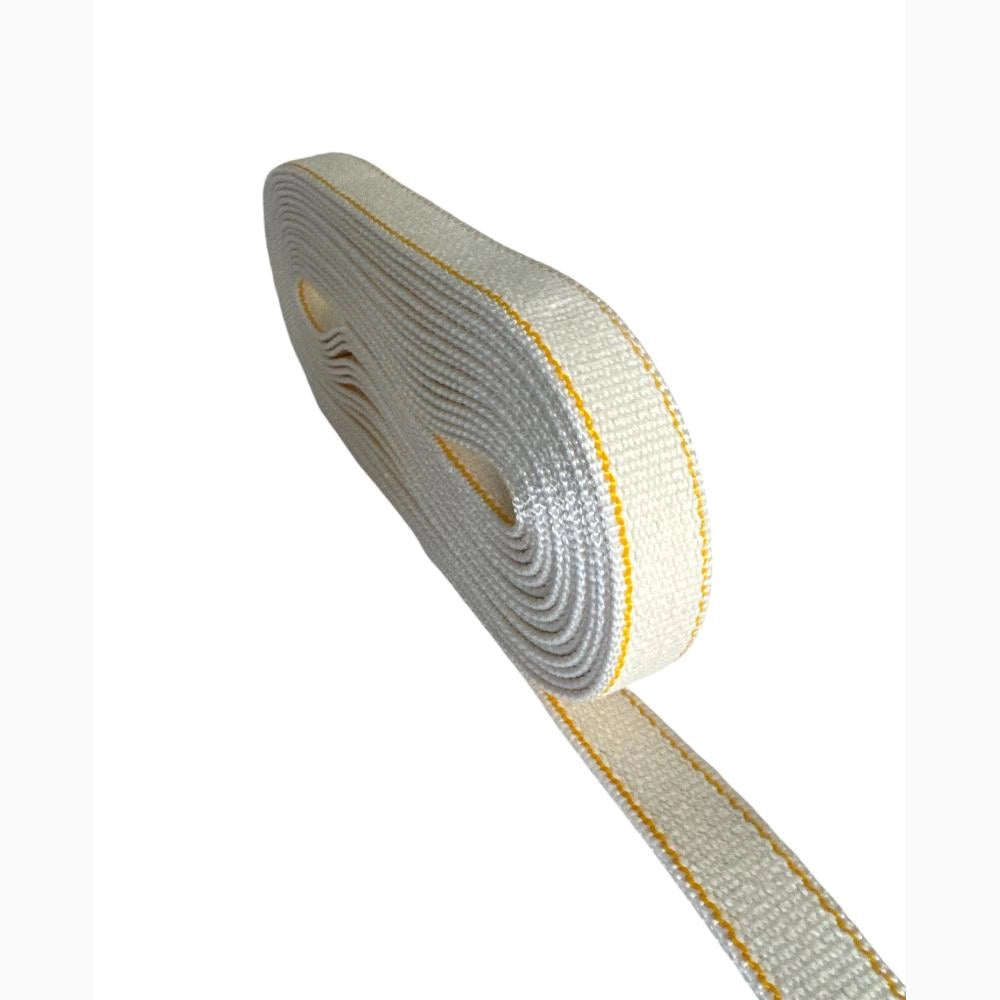 Cintino in cotone 22 mm per Tapparella Bianco con Riga Gialla da 5,5 metri per finestre