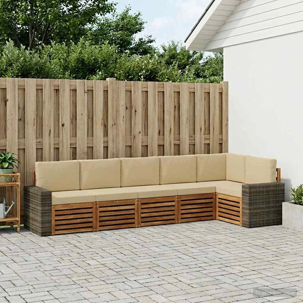 Set di divani da esterno 6 pz Naturale e Beige Poliestere 3384429