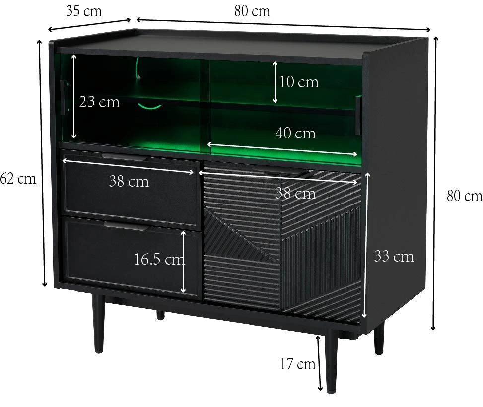 Mobile contenitore con vani aperti; ante scorrevoli e LED - per bagno - in MDF - nero