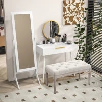Tavolo Trucco con Specchio e 2 Cassetti per Accessori, in Legno, 80x40x123 cm, Bianco
