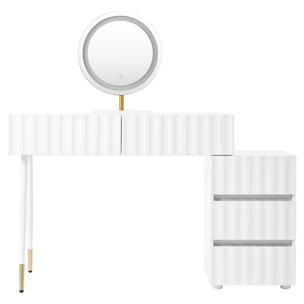 Tavolo da Trucco con Specchio LED e Cassetti ¨C MINIMAL ¨C Bianco 100x40x127 cm