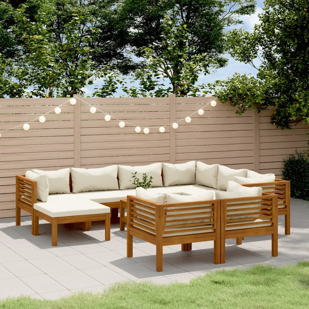 Set Divani da Giardino 10 pz con Cuscini Crema in Legno Acacia cod mxl 41912