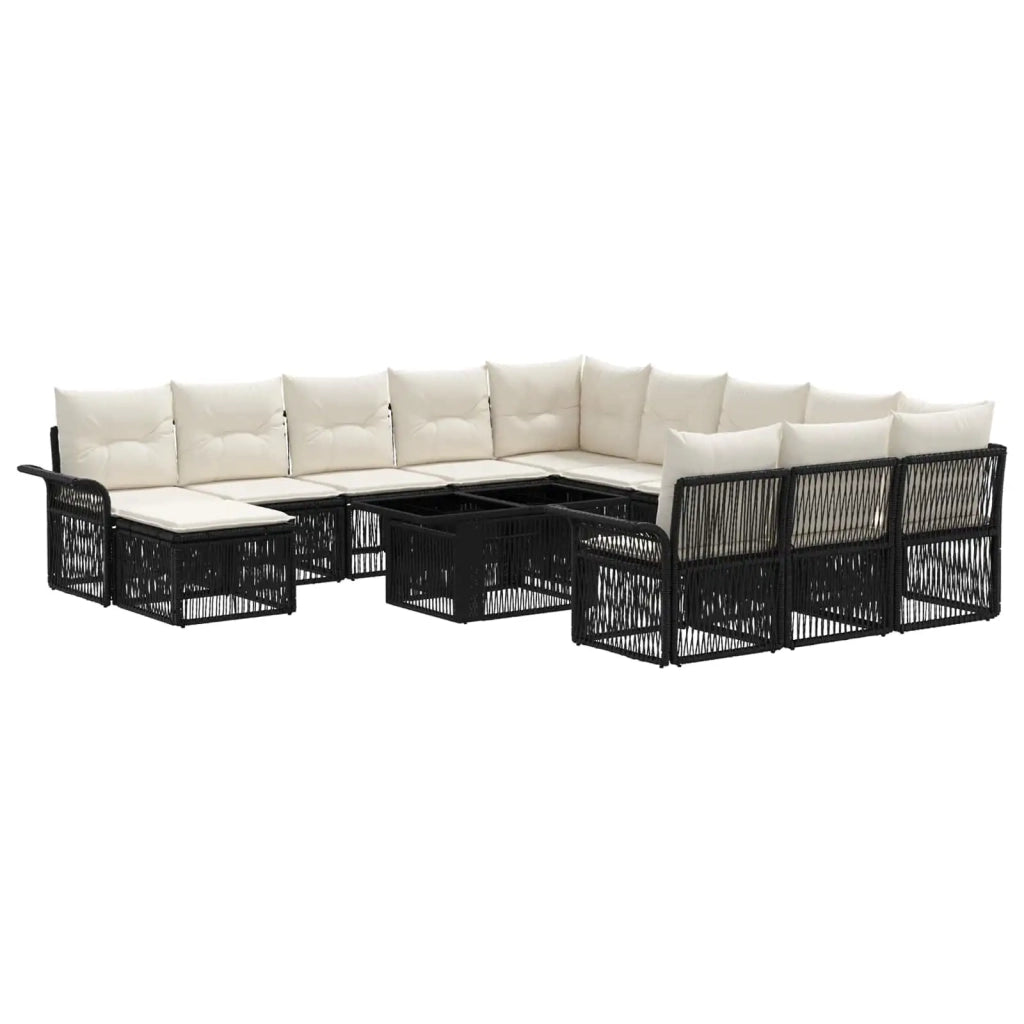 Set Divano da Giardino 13 pz Nero e Bianco Crema polyrattan 3436735
