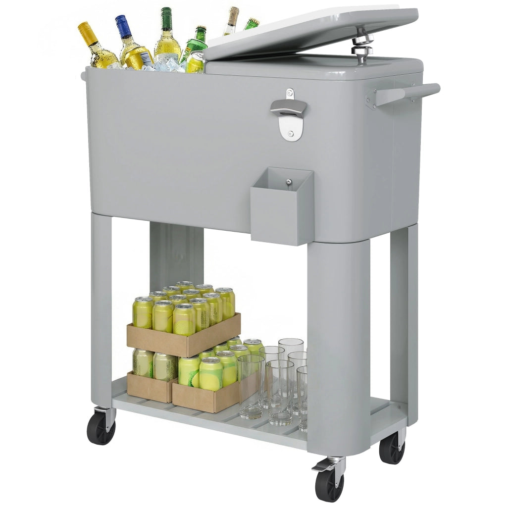 Frigo Portatile 76L con Ruote, Ripiano e Apribottiglie, in Plastica, Metallo e Acciaio, 92x39x81 cm, Argento