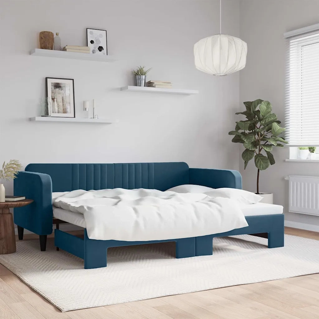 Divano Letto con Letto Estraibile-Sofa Letto-Daybed Blu 90x200 cm in Velluto 442694