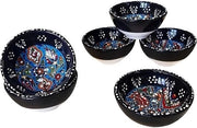 Set di 6 piatti ceramici - Piatti per servire tapas, dips, dessert, snack, sushi e altro - Piatti colorati e unici, manufatti a mano - 80 ml, diametro 8 cm (Set Iznik Nero)