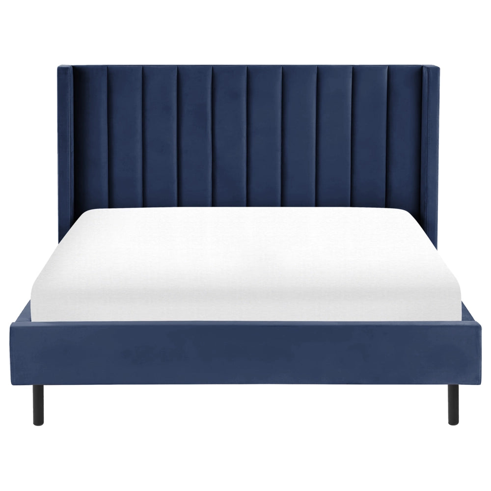 Letto matrimoniale con doghe 160 x 200 cm velluto di colore blu marino stile glam moderno