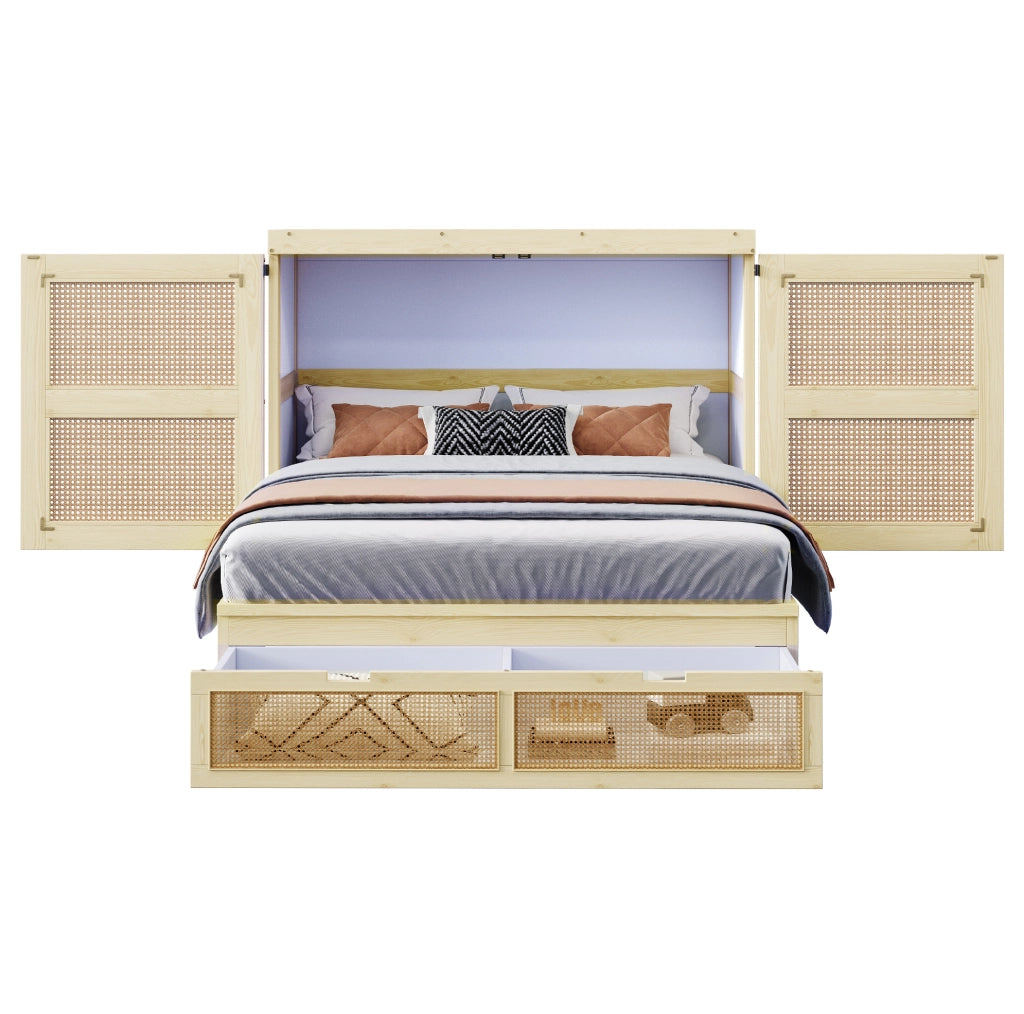 Letto a scomparsa 140 x 200 cm con design salvaspazio e contenitore