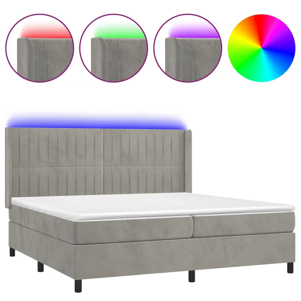 Letto a Molle Materasso e LED Grigio Chiaro 200x200 cm Velluto 3139703