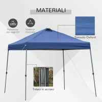 Gazebo Pieghevole 3x3m da Giardino ed Esterno in Metallo e Tessuto Oxford Blu con Borsa da Viaggio e Gambe Regolabile 3 Livelli
