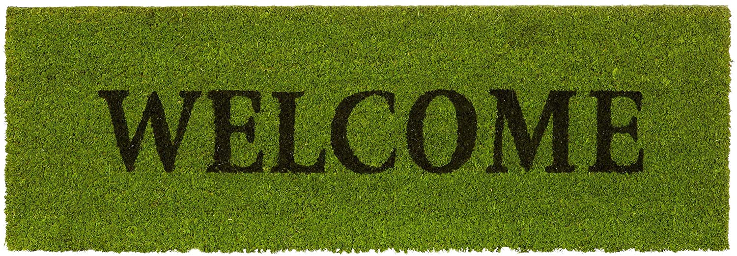 Zerbino lungo in fibra di cocco sottoporta in gomma antiscivolo ingresso giardino terrazzo garage benvenuto 75 x 25 cm verde 13_0001875_2