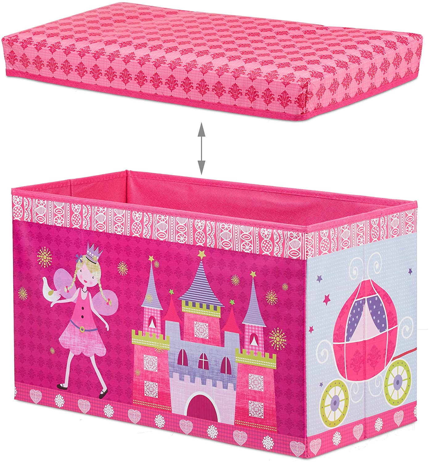 Sgabello baule contenitore per giocattoli, pouf portaoggetti per bambini rosa 13_0002763
